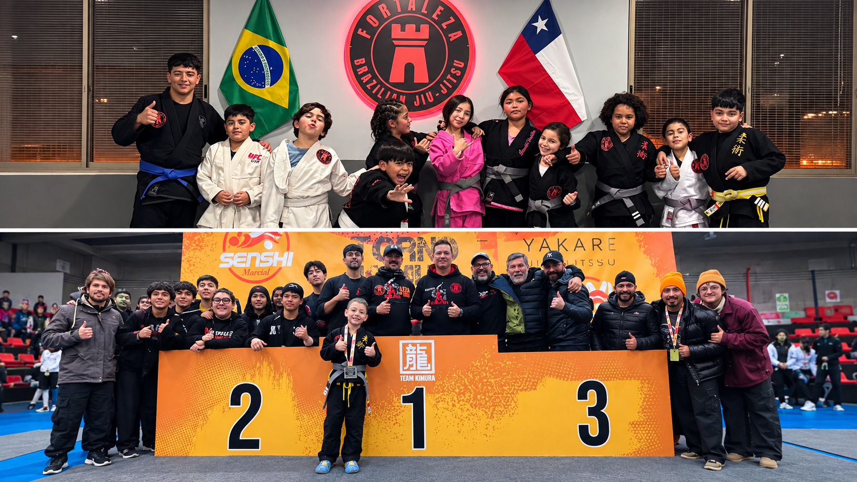 Jiu-Jitsu Kids y equipo en competencia en Fortaleza BJJ Chile